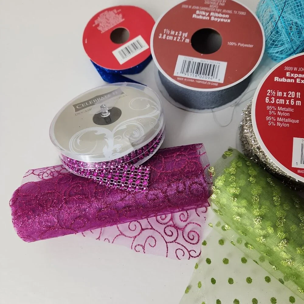 Set crafting supplies metallic deco mesh ribbons for wreath holiday decor lot